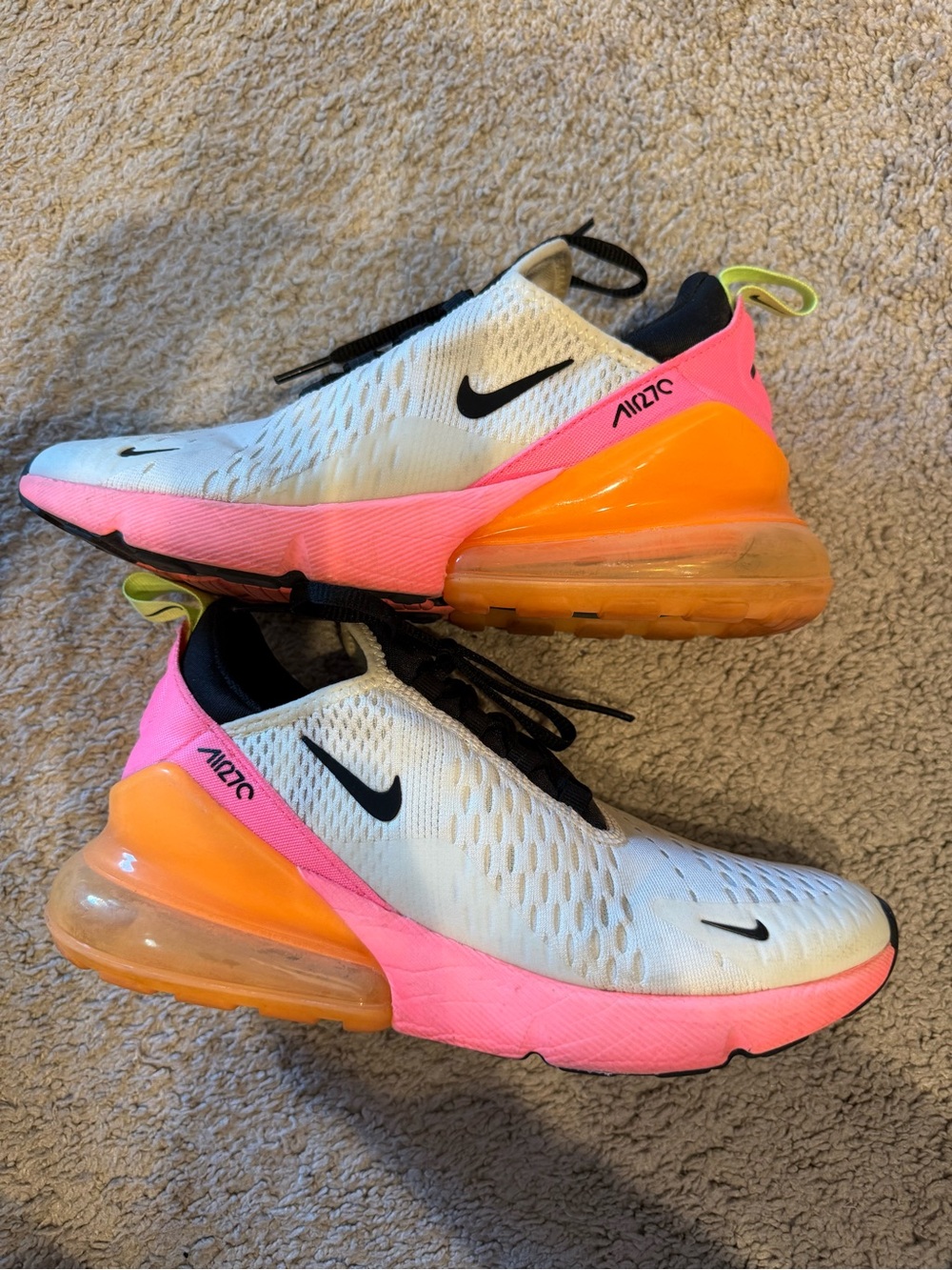 Nike Air Max 270 Sneakers - White, Black & Neon Yellow Accents - Picture 3 of 4